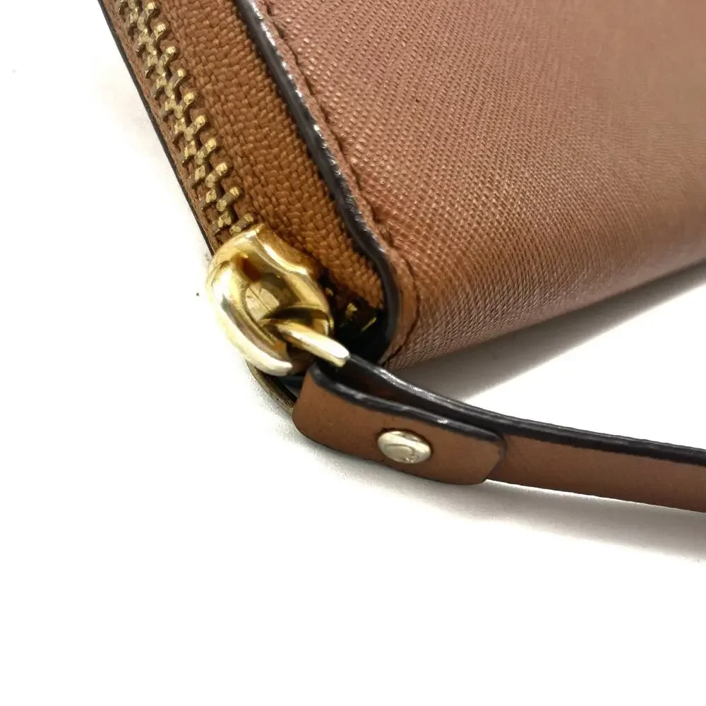 Kate Spade Cognac Saffiano Leather Zip Around Continental Wallet Gold Logo 2010s